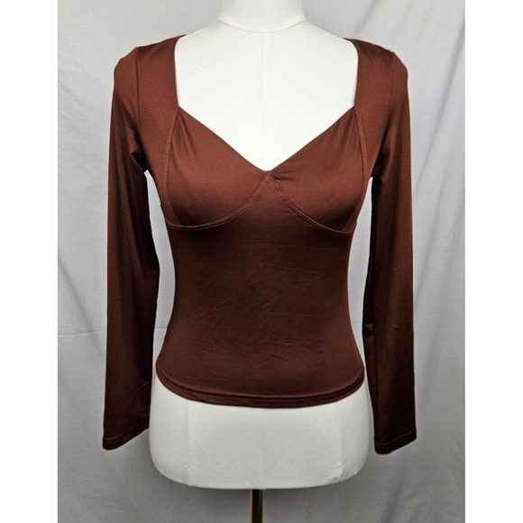 Unbranded Tops - Chocolate Brown Sweetheart Neck Long Sleeve‎ Corset Style Top Small Boho Hippie